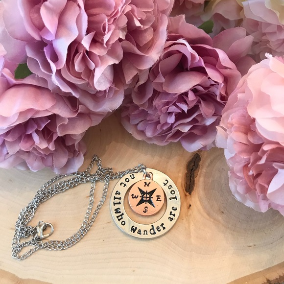 “Not All Who Wander Are Lost" Compass Necklace - Picture 1 of 4